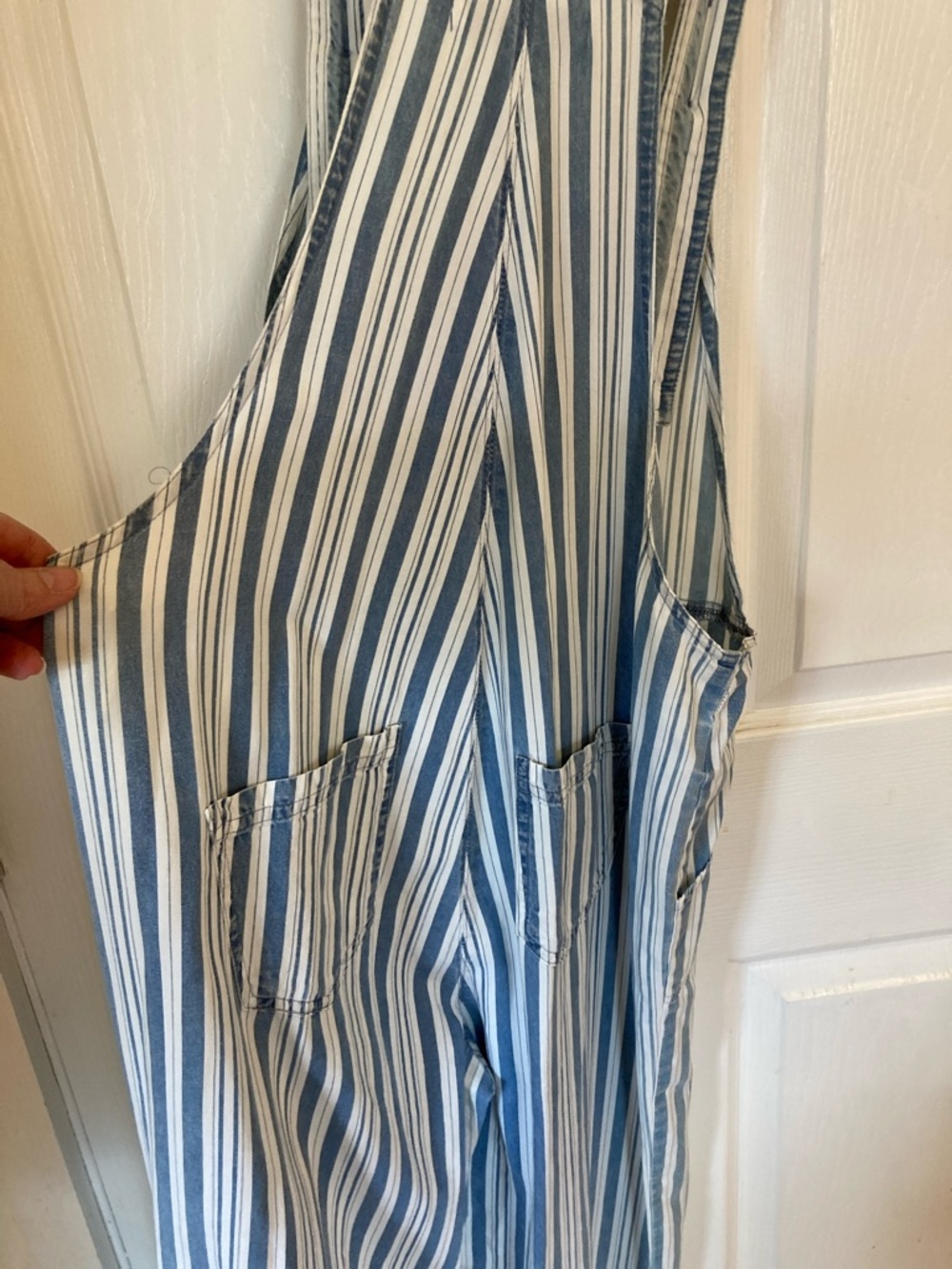 Billy T Striped Blue & White Women's Cotton Overalls Jumpsuit - Picture 6 of 11